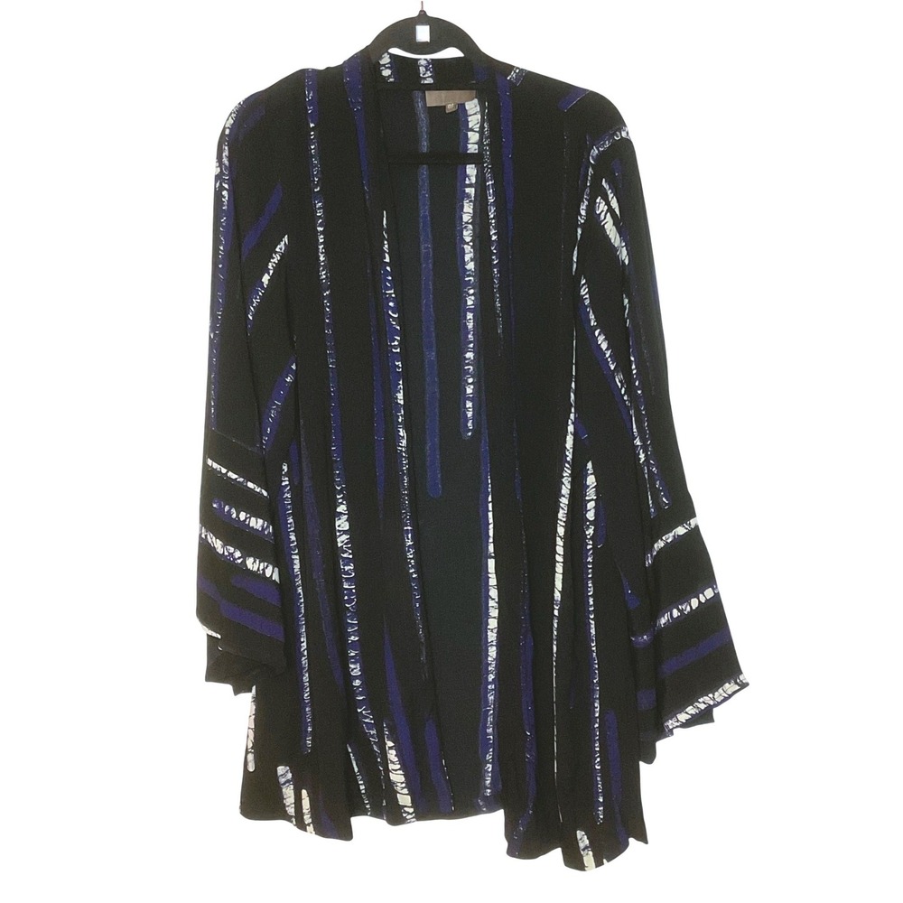 BEL KAZAN ANTHROPOLOGIE Women's Rayon Blaze Kimono‎ Duster Black Blue Striped OS